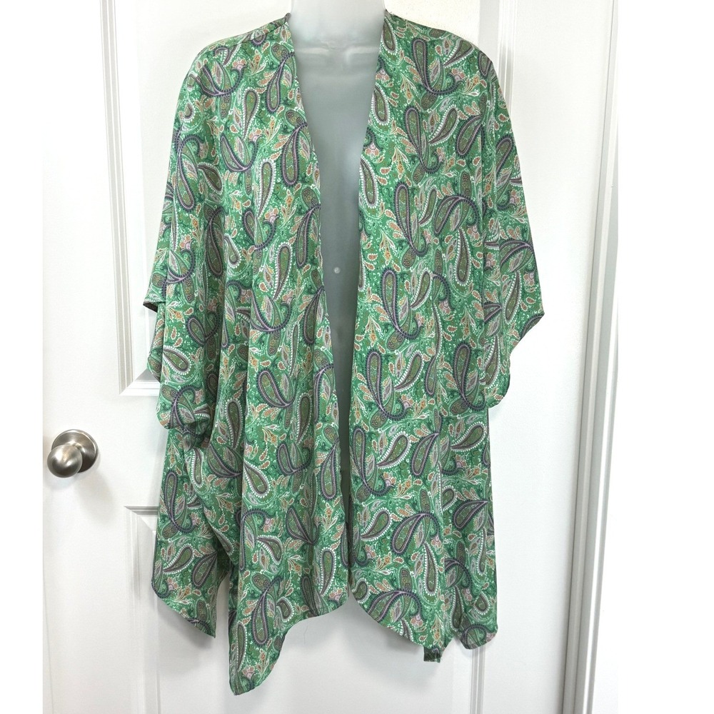 Maurices Womens One Size Green Paisley Boho Kimono Cardigan Layering Piece Flowy